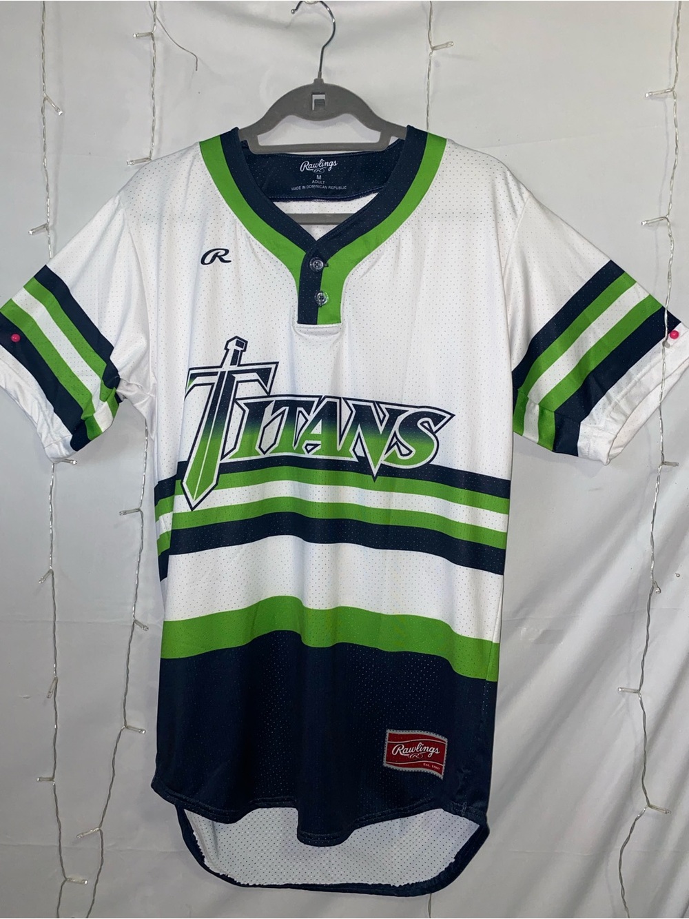 Rawlings White Navy Green Titans Baseball Jersey